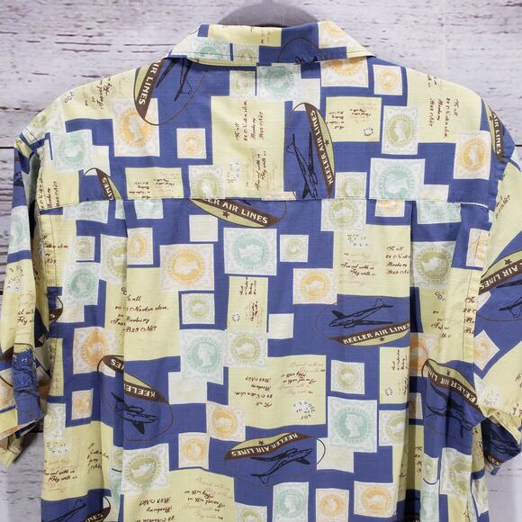 Cutter & Buck Men's Keeler Airlines Passport Stamp Print Shirt Medium - Picture 13 of 14